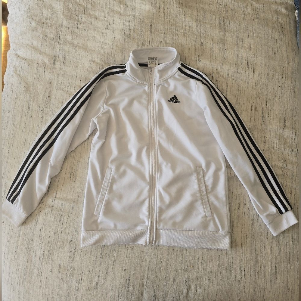 Adidas White Track Jacket with Black Stripes - Picture 3 of 5